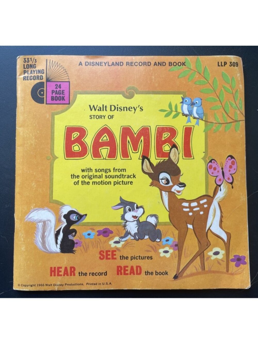 Walt Disney 1966 Story Of Bambi Disneyland Record And Book 33 1/3 Long Playing